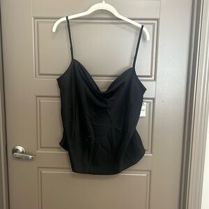 NWT Black Express Draped Neck Satin Tank with Rhinestone Back Detail - XL